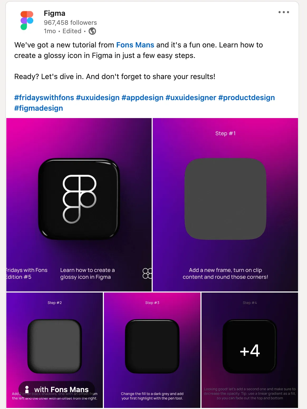how to create glossy icons on Figma - Figma's Linkedin Page