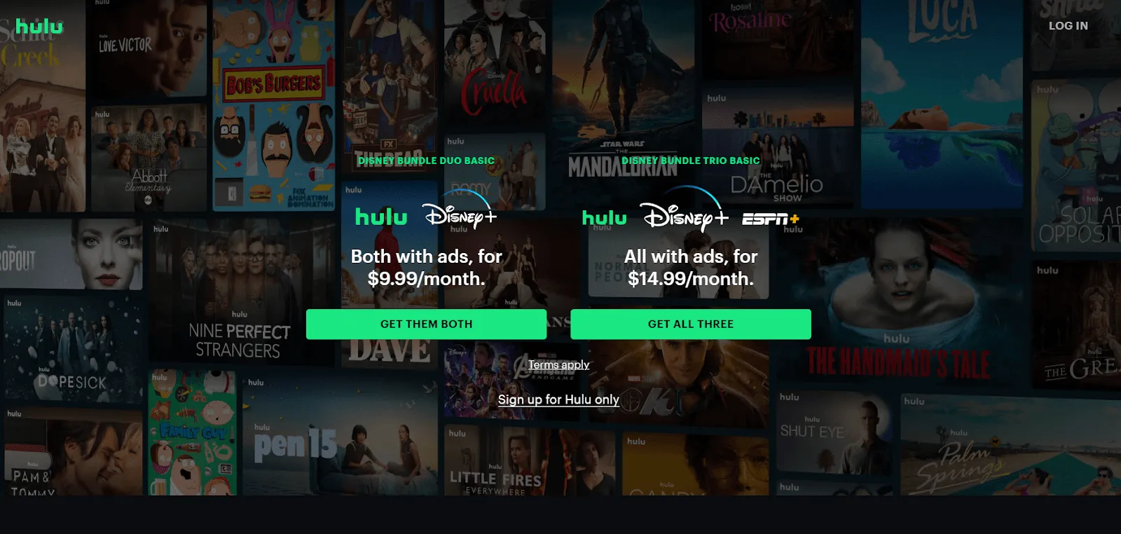 Hulu homepage
