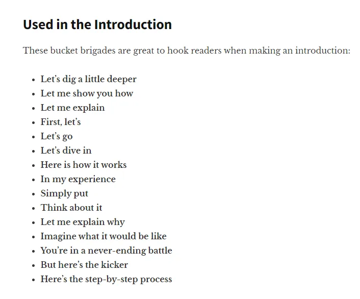 Phrases used in the introduction to Create Engaging Content