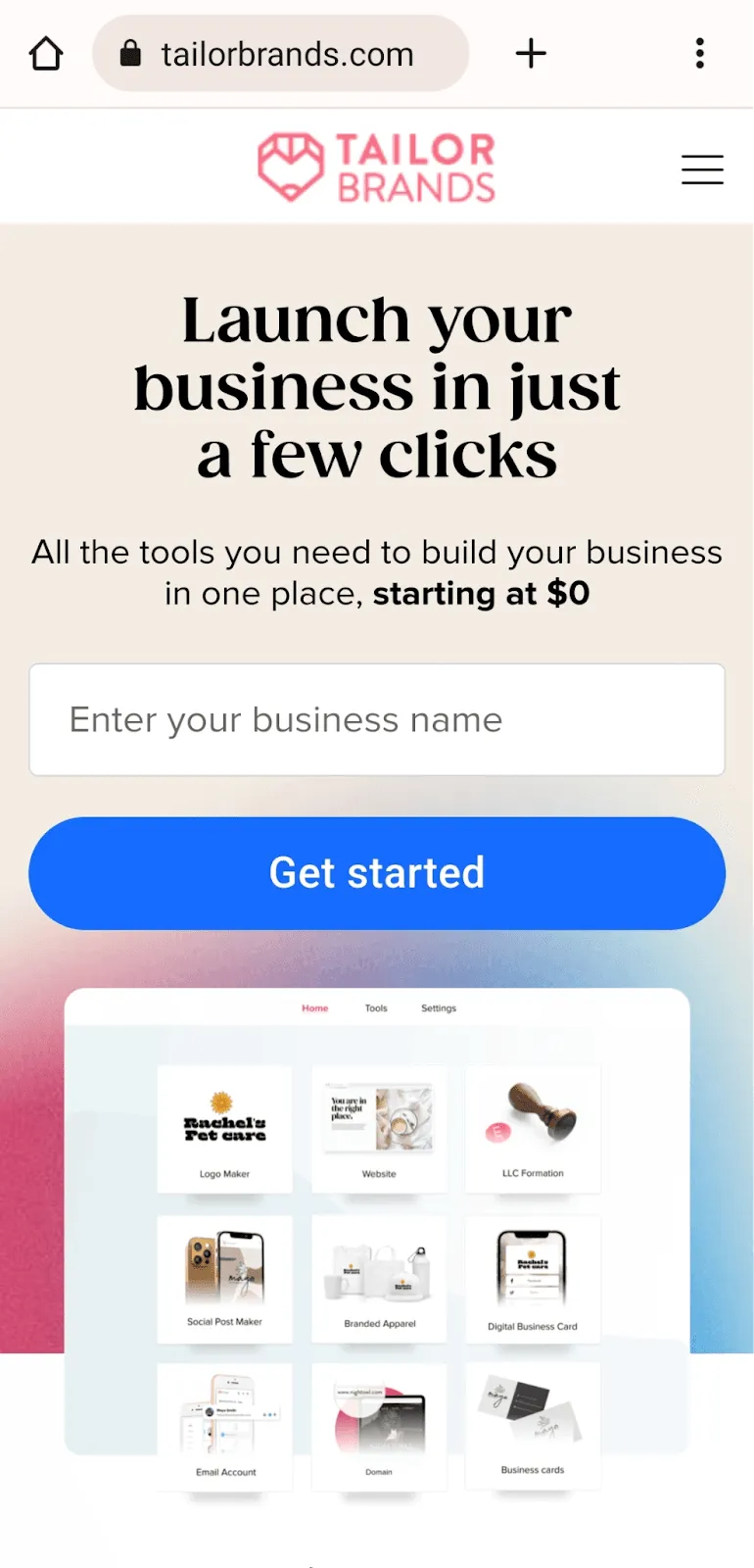 Optimize your site for mobile devices - Example Tailor Brands