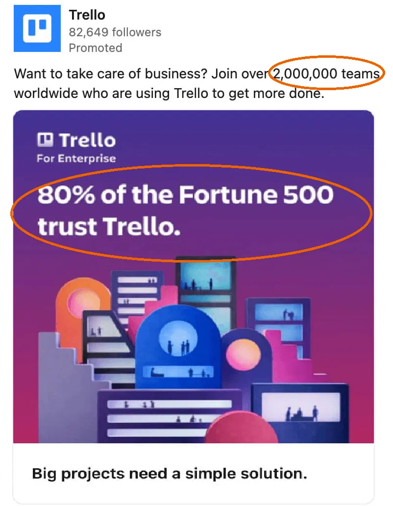 Use the social proof, referrals, and endorsements generated to drive conversions - Trello Example