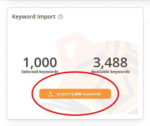 screenshot of keyword import card on keyword discovery