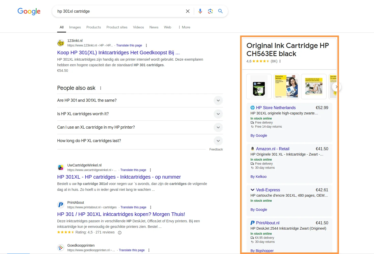 knowledge panel price comparison desktop